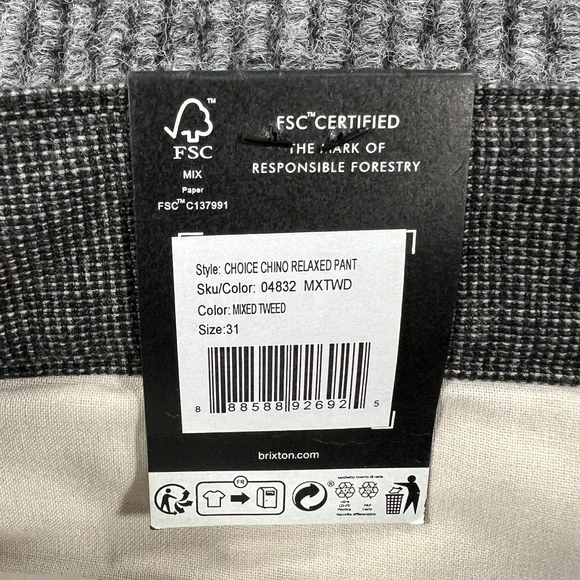 Brixton Pants Mens 31x32 Brown Performance Choice Relaxed Fit Comfort New - Picture 14 of 16